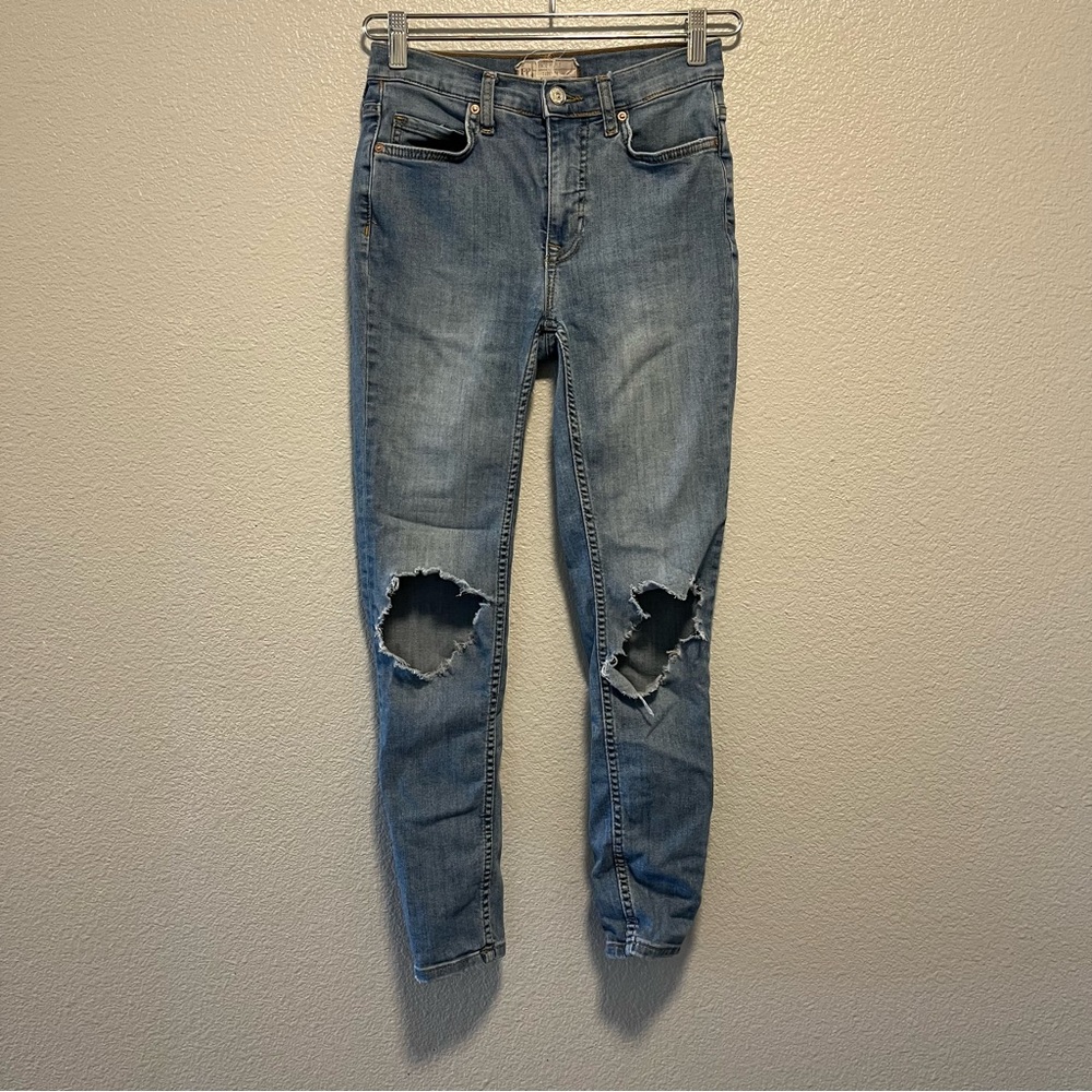 Free People Distressed Blue Skinny Jeans Women Size 26 Medium Wash Gift